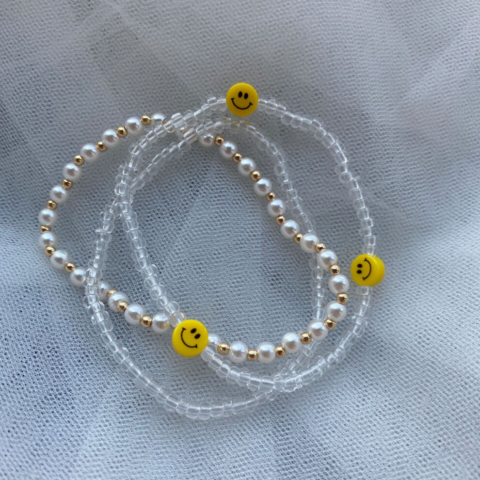 Sunflower Smiley Clear Acrylic Pearl Beads Smile Unusual Bracelet On Hands for Women Girls Jewelry-image-OPC-PBRH88K-NEW