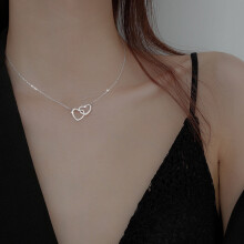 Silver Double Heart Choker Necklace for Women Girl Party Clavicle Chain Necklace Jewelry