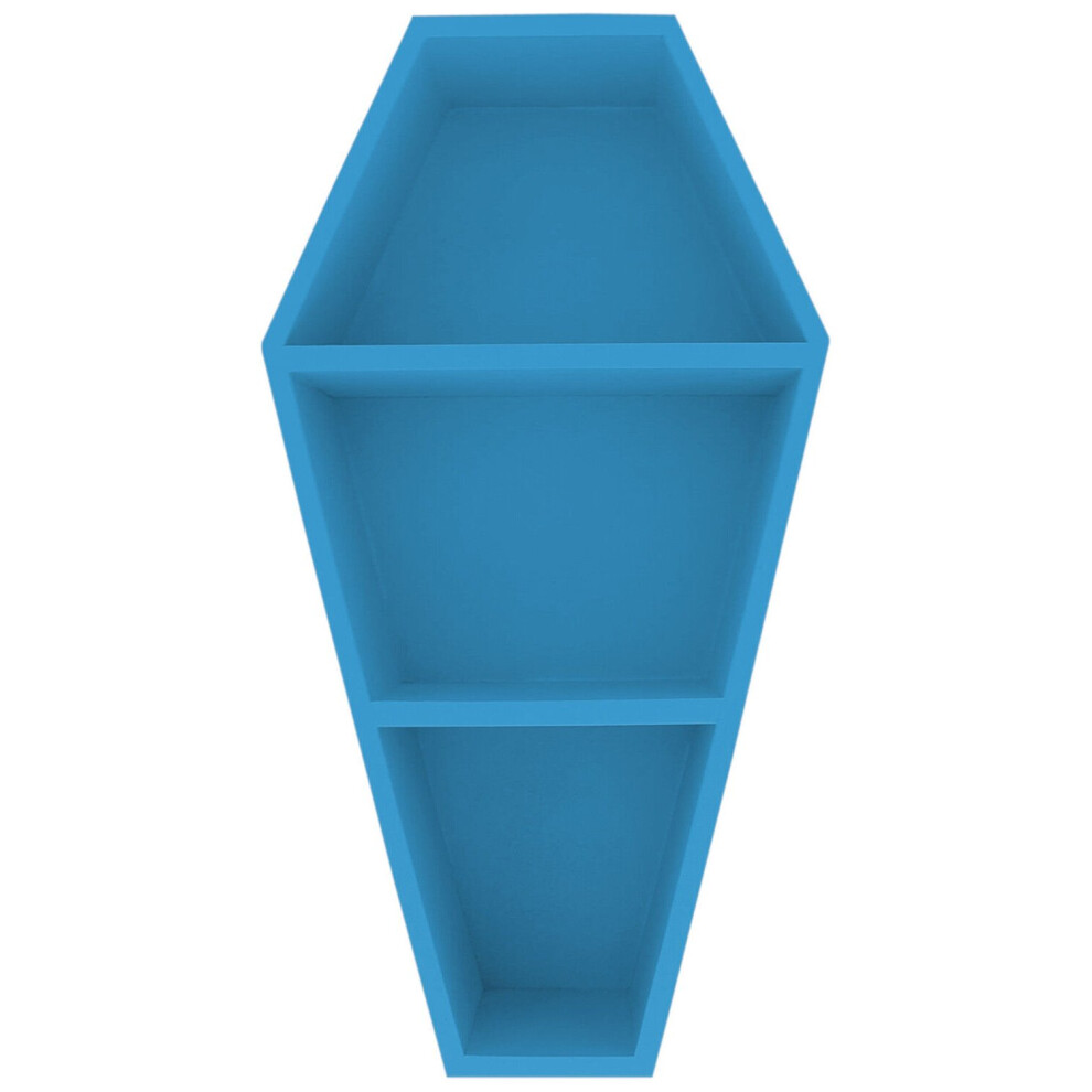 (BLUE, LARGE) Coffin Shelf Spooky Gothic Wall Art Storage Bookshelf Home Décor Wooden Shelve