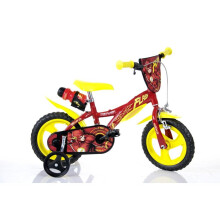 Dino Flash Kids 12in Bike - Red/Yellow with Front Shield & Stabilizers, 612L-FH