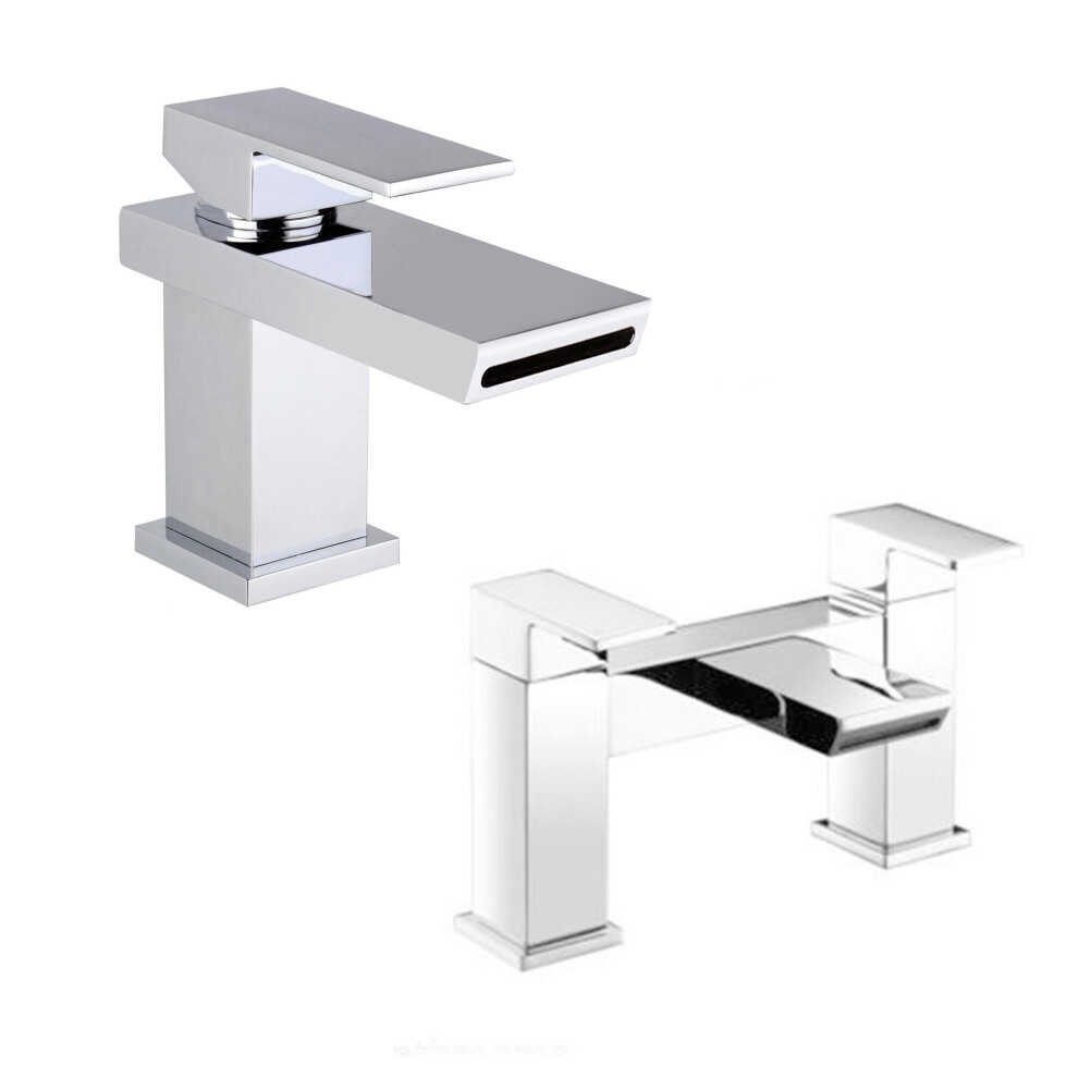 Saturn Waterfall Tap Set - Basin Mono & Bath Filler Mixer 4245552239294