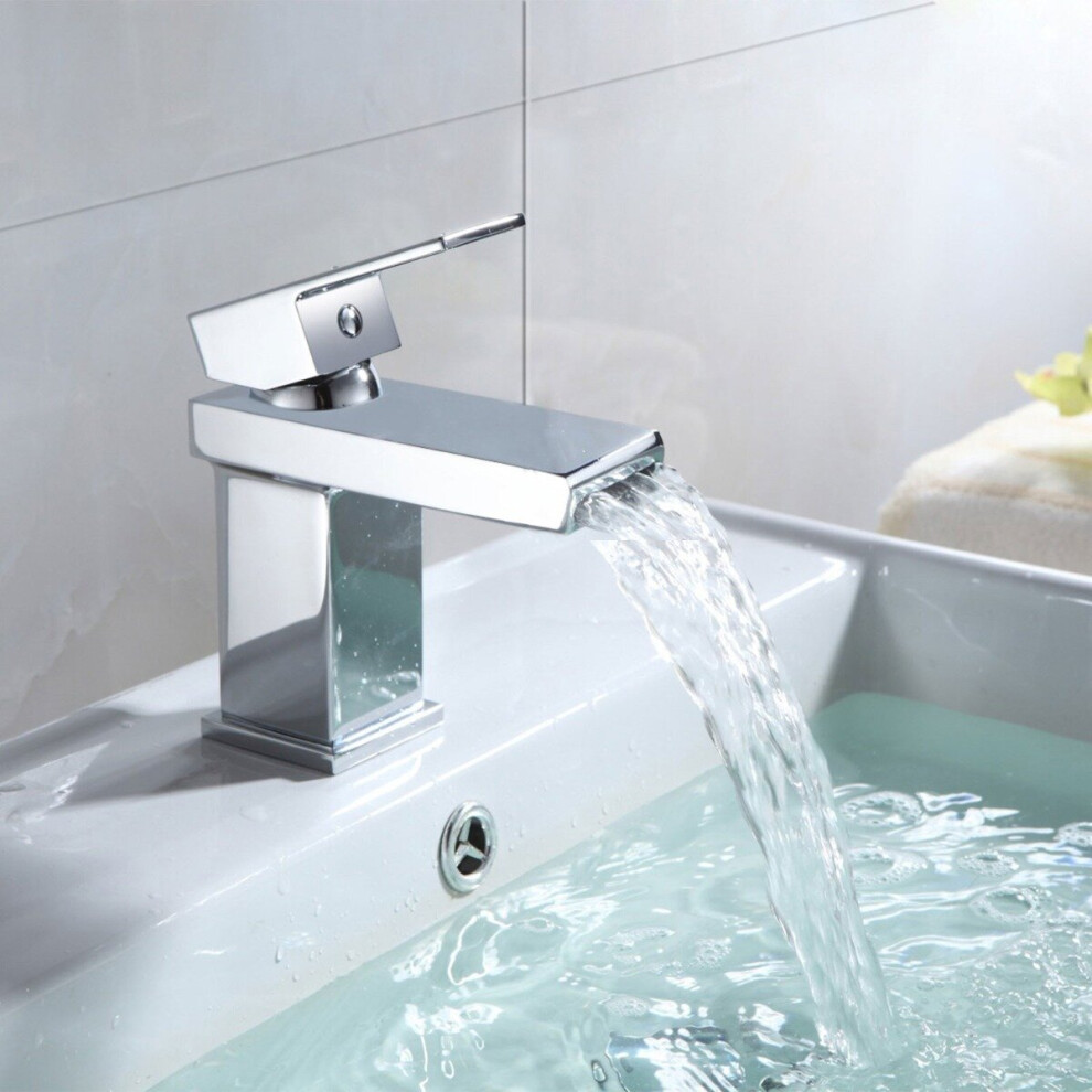 Saturn Modern Design Cloakroom Basin Sink Square Waterfall Mono Mixer Tap