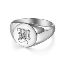 Initial Letter A-Z Signet Statement Band Rings for Women Men Stainless Steel Stylish Knuckle Stackable Ring 13mm HR442