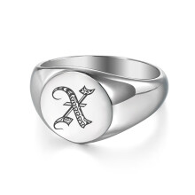 Initial Letter A-Z Signet Statement Band Rings for Women Men Stainless Steel Stylish Knuckle Stackable Ring 13mm HR442