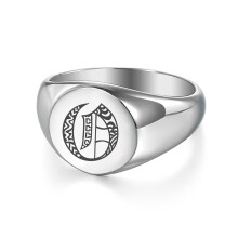 Initial Letter A-Z Signet Statement Band Rings for Women Men Stainless Steel Stylish Knuckle Stackable Ring 13mm HR442