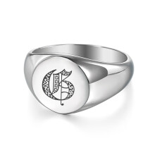 Initial Letter A-Z Signet Statement Band Rings for Women Men Stainless Steel Stylish Knuckle Stackable Ring 13mm HR442