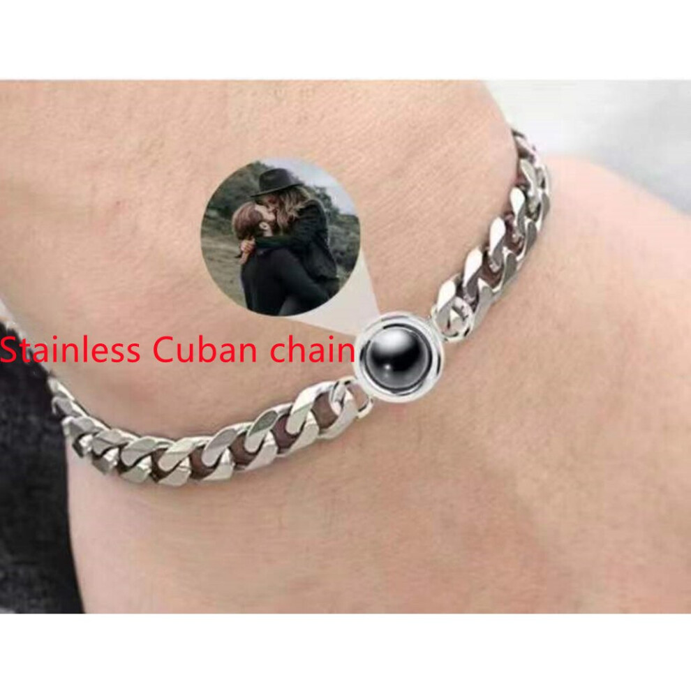 16+5cm Stainles Cuban Bracelet Personalized Circle Photo Bracelet Projection Personality Memorial Birthday Christmas Gift-image-OPC-PBRHFYQ-NEW