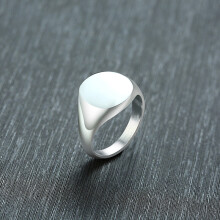 Minimalist Initial Women Rings Custimized Roud Top Signet Band Glossy Stainless Steel Punk Candid Street Lady Jewelry