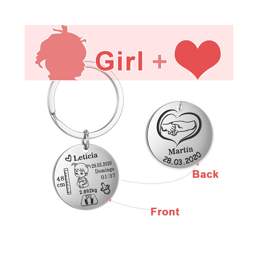 Lemegeton Personalized Baby Keychain Boys Girls Name Birth Weight Date For Newborn Commemorate Keyring Mom Dad White