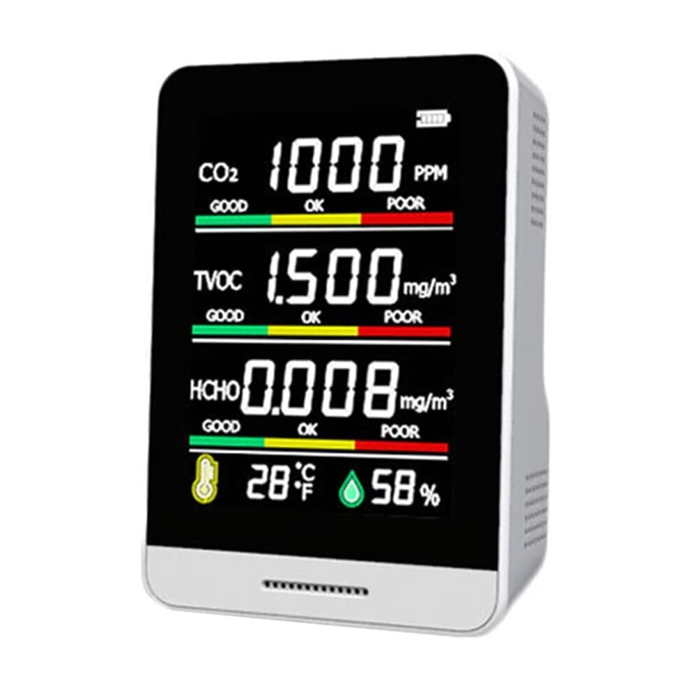 Air Quality Monitor 5 in 1 CO2 HCHO TVOC Carbon Dioxide Detector Temperature Humidity Gas Analyzer Type-C USB Charging Real Time Sound/Light Alarm