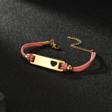 (Light Yellow Gold Color, 17.5cm) Bluelory Personalized Laser Engraved Names Kids Bracelet For Boy Girl Adjustable Weave String Stainless Steel Jewelry