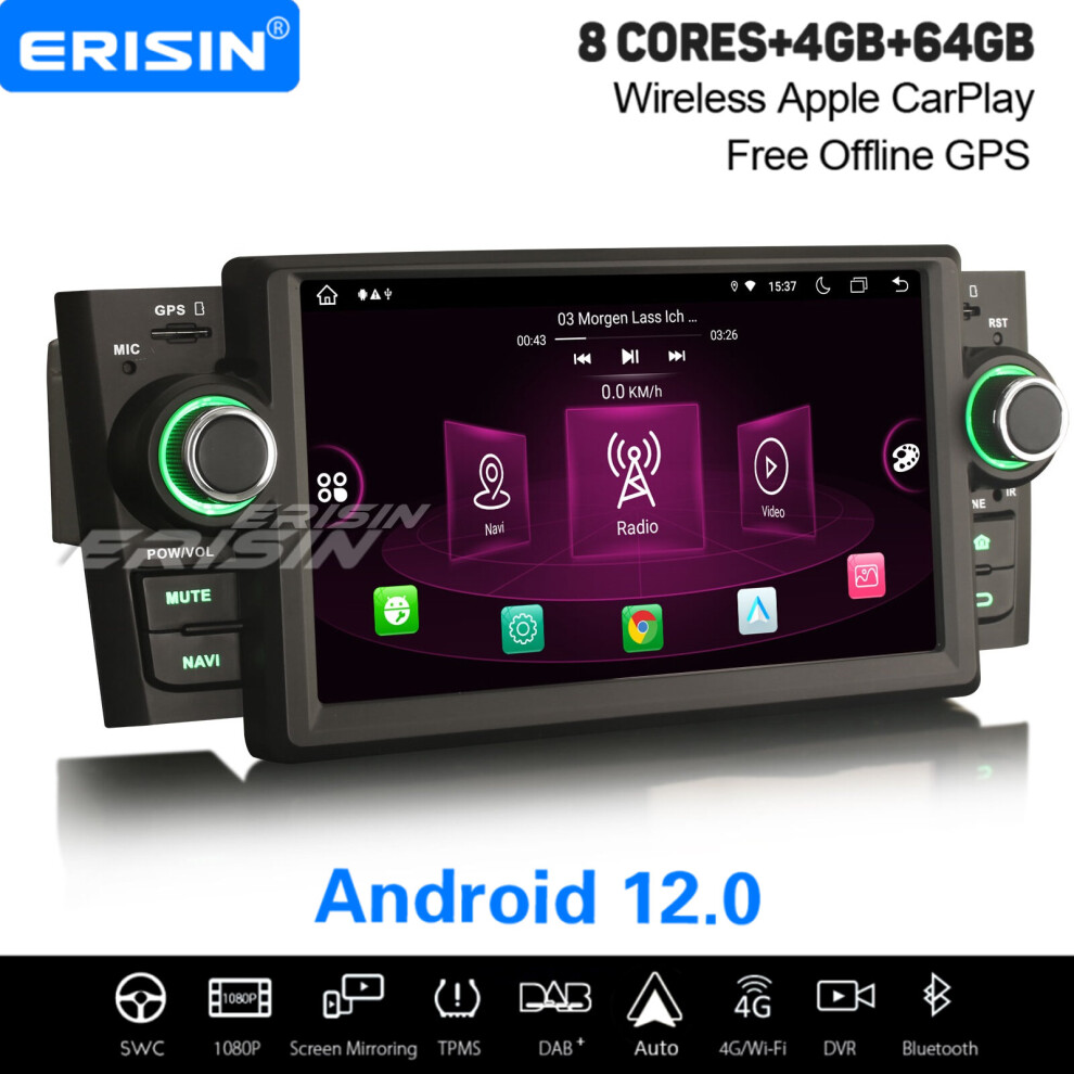 8-Core 4+64Gb Android 12 Fiat Punto/Linea Car Stereo Carplay Dab+ Gps Satnav Wifi Obd2 Bluetooth Tpms 737655236354