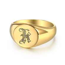 High 316L Stainless Steel Letter Initial Stamp Rings for Women Men Signet Band Ring Customize Engrave Jewelry HR441