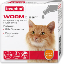 Beaphar | WORMclear® Spot-On for Cats | Kills Tapeworms | Vet Strength Treatment | Easy To Use | 2 Pipettes