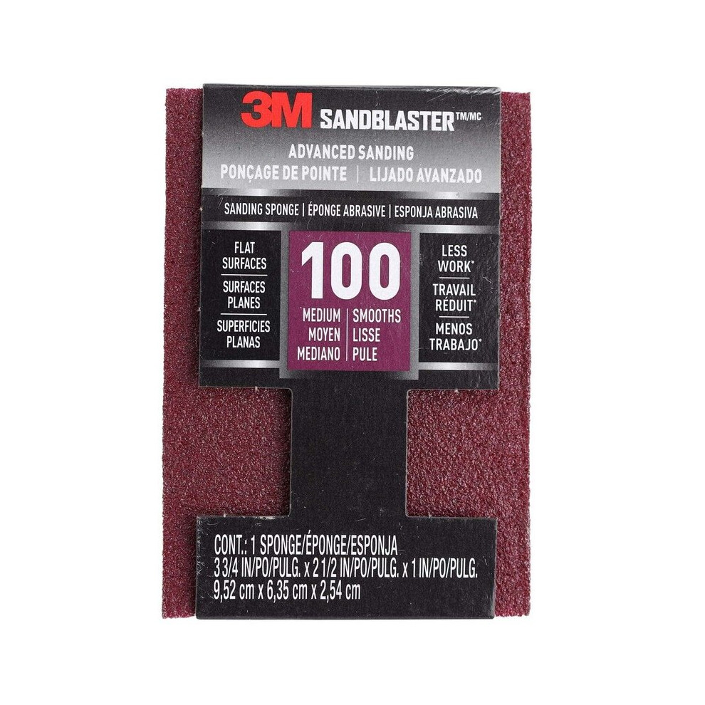 3M SandBlaster Sanding Sponge, 100 Medium Grit (9.5 x 6.3 x 2.5 cm)