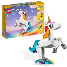 LEGO 31140 Creator 3 in 1 Magical Unicorn Toy to Seahorse to Peacock, Rainbow Animal Figures, Unicorn Gift for Girls and Boys, Buildable Toys