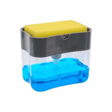 2 In 1 Sponge Rack Shelf Soap Detergent Dispenser Pump, Large Capacity With Sponge, One Hand Operation
