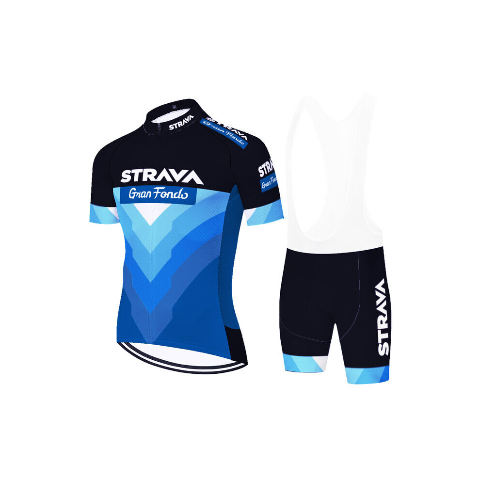 (blue, 4XL) Men's Pro Team Short Sleeve Cycling Jersey + Bike Bib Shorts Thick GEL Saddle MTB