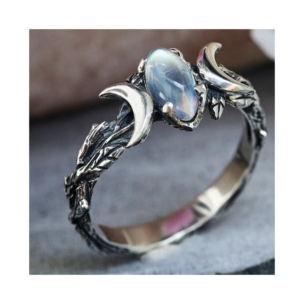 Vintage Oval Moonstone Rings for Women Branch Double Moon Women's Ring Female Wedding Jewelry Accessories-image-OPC-PBRJ52P-NEW