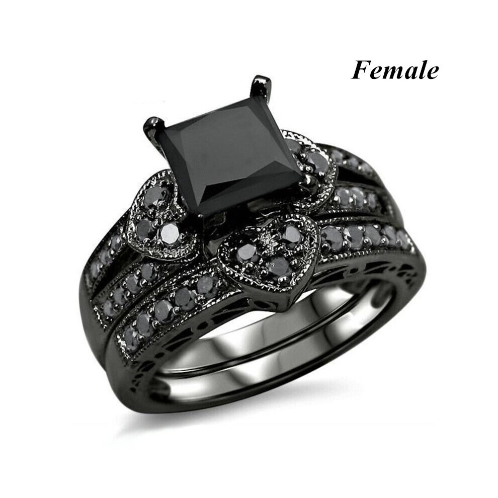 Couple Rings Women Heart Crystal CZ Rings Set Men's Two Rows CZ Stone Stainless Steel Ring Wedding Jewelry-image-OPC-PBRJ6CV-NEW