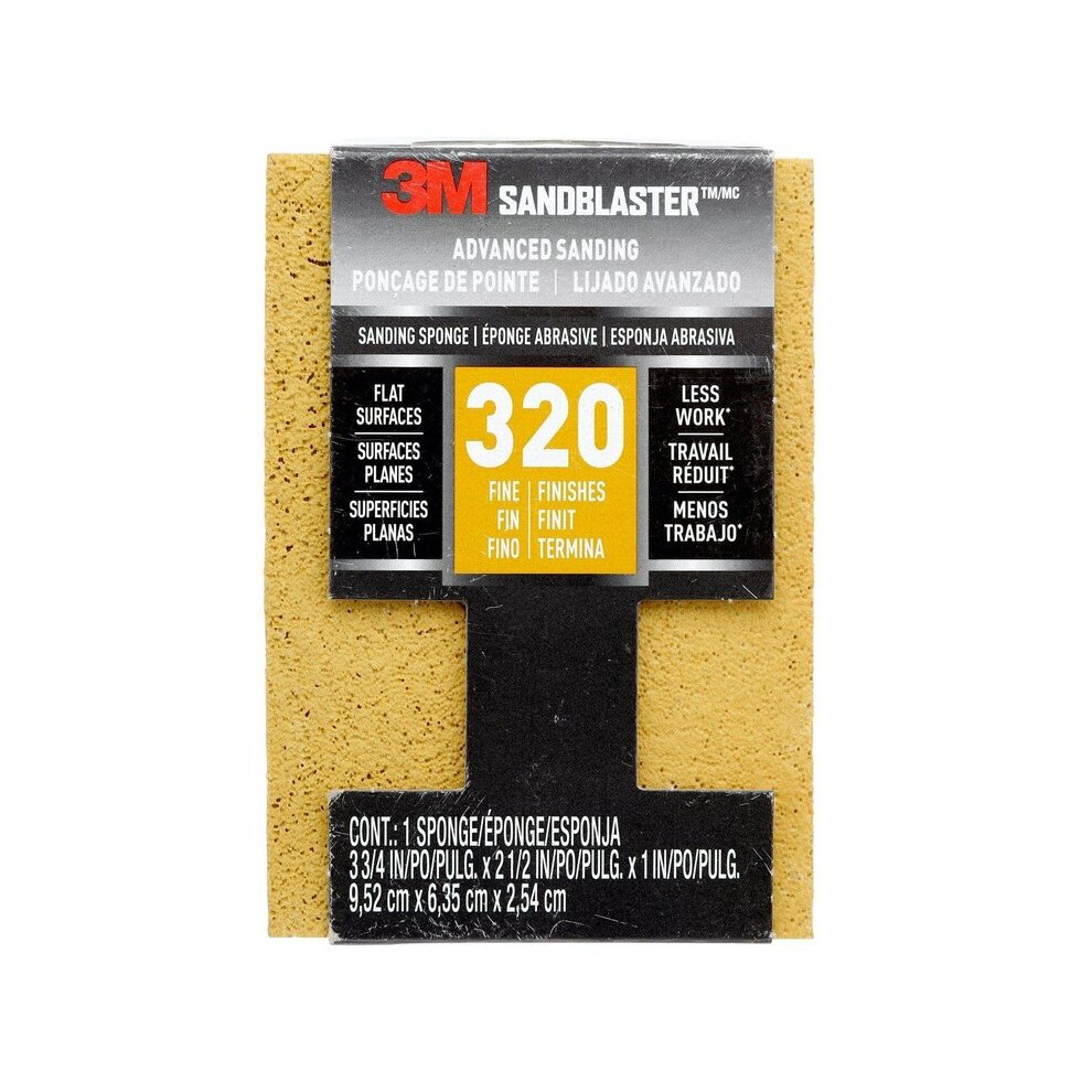 3M SandBlaster Sanding Sponge, 320 Fine Grit (9.5 x 6.3 x 2.5 cm)