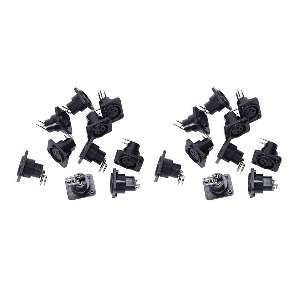 Tlily Women's Black 20Pcs Xlr 3Pin Jack Panel Mount Chassis Pcb Socket Connector