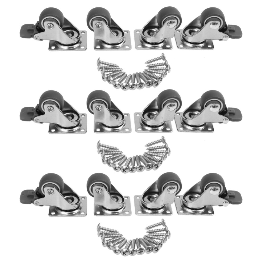 12 Pack 1 Inch Low Profile Casters Wheels Soft Rubber Swivel Caster With Top Plate 100 Lb Total Capacity 4762103386875