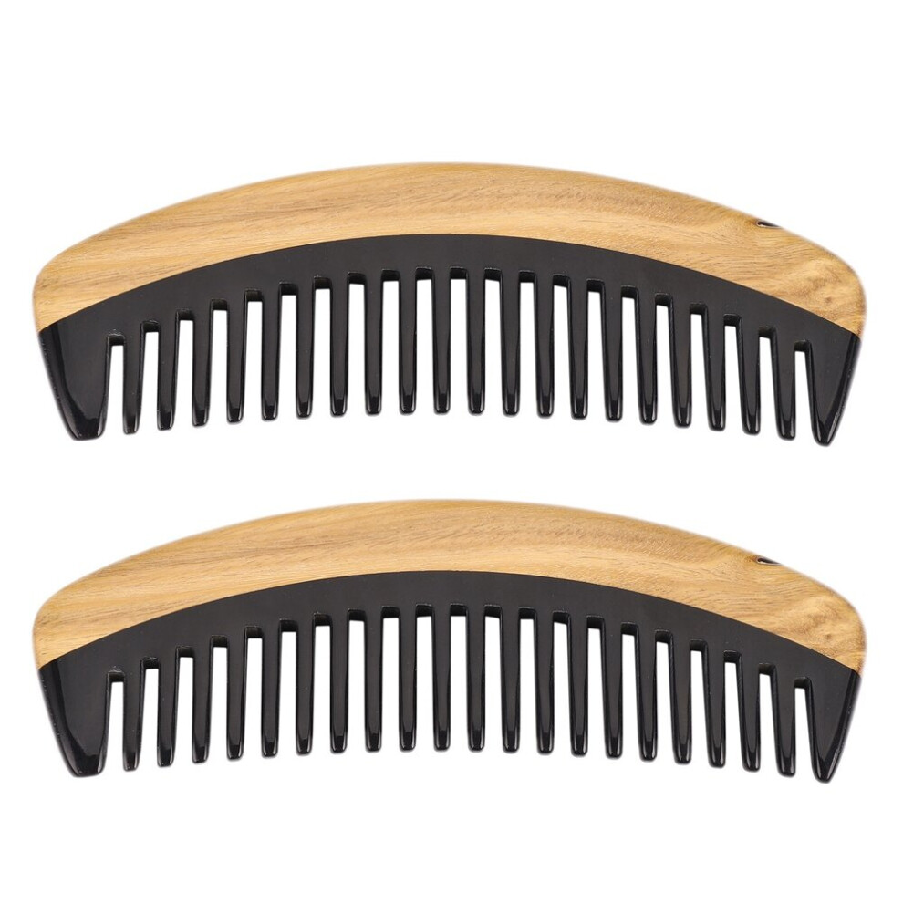 Tlily Unisex Black/Green 2X Hair Comb - Wide Tooth Wooden Detangling Comb For Curly Hair - No Static Sandalwood Buffalo Horn Comb