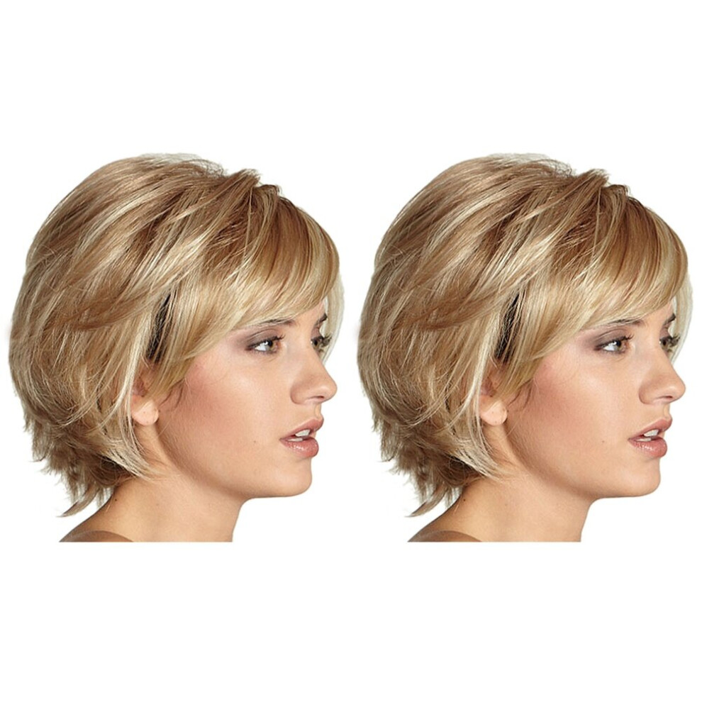 Tlily Unisex Red 2X Short Laye Fluffy Wavy Full Synthetic Wig Blonde Highlights