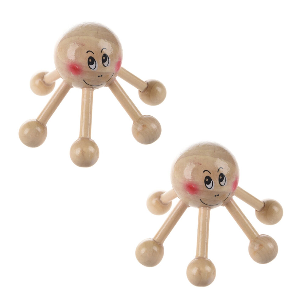 Tlily 2X Home Office 6 Points Tension Relief Wood Head Scalp Massage Equipment