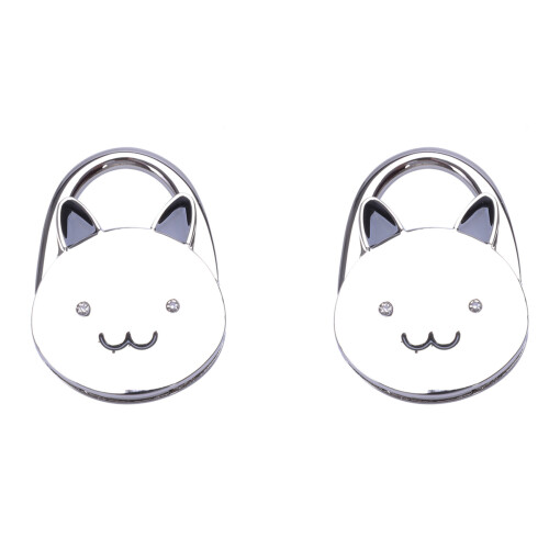 2X Cartoon Foldable Silver Tone Handbag Hook Antislip Rubber Base