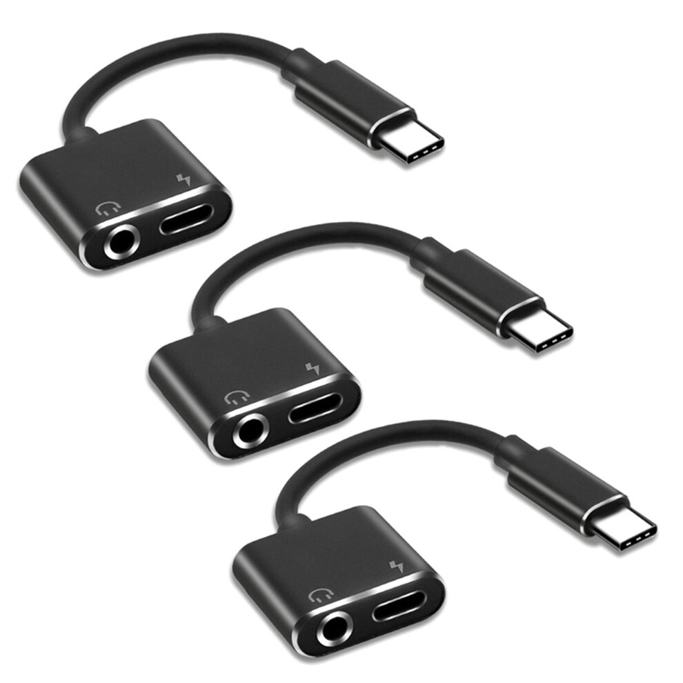 3X 2 In1 Type-C To 3.5Mm Headphone Adaptor/Connector Charger, Earphone Aux Audio & Charge Adaptor Black 4762103376906