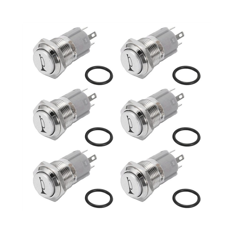 6X 12V 16Mm Car Led Momentary Horn Button Metal Switch Push Button Light/Blue 4762103348835