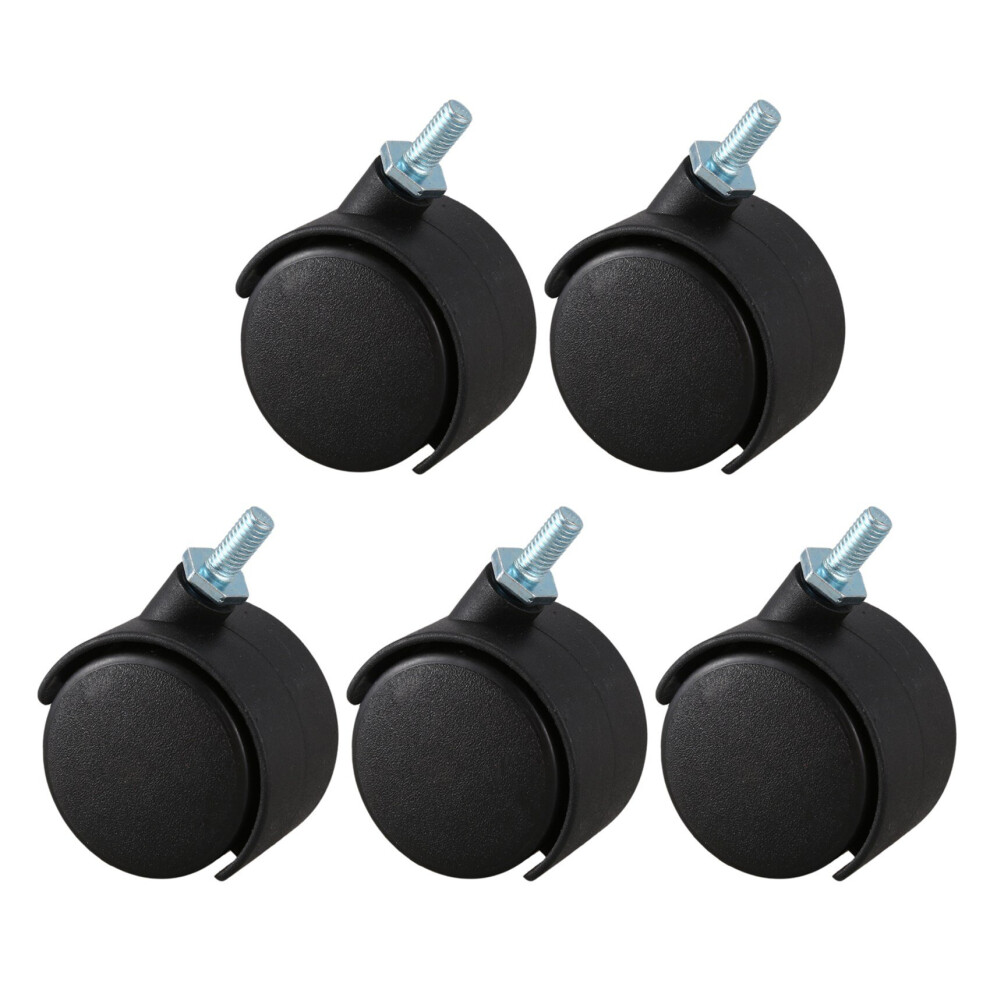 5Pcs 6Mm Threaded Stem 40Mm Dual Wheel Rotatable Caster Black 4764036921444