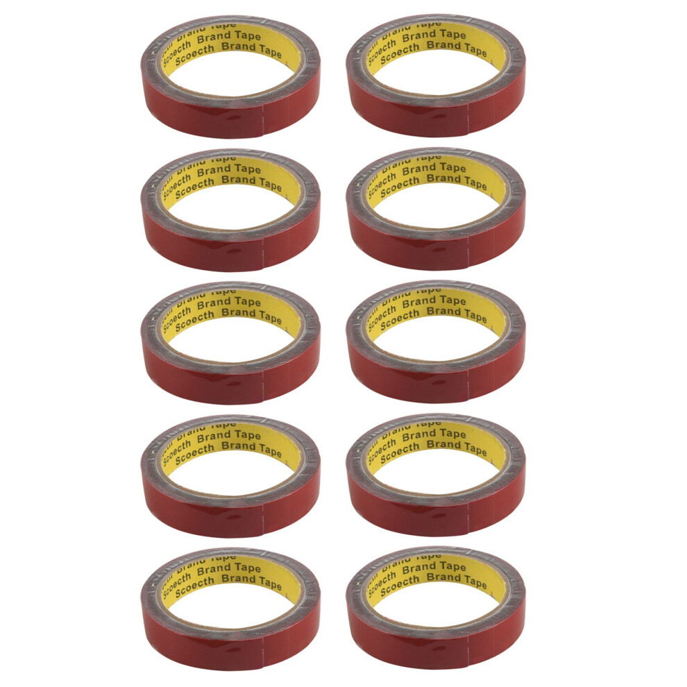 10Pcs Strong Permanent Double Sided Super Sticky Foam Tape Roll For Vehicle Car, Red 20Mm X 4762103343175