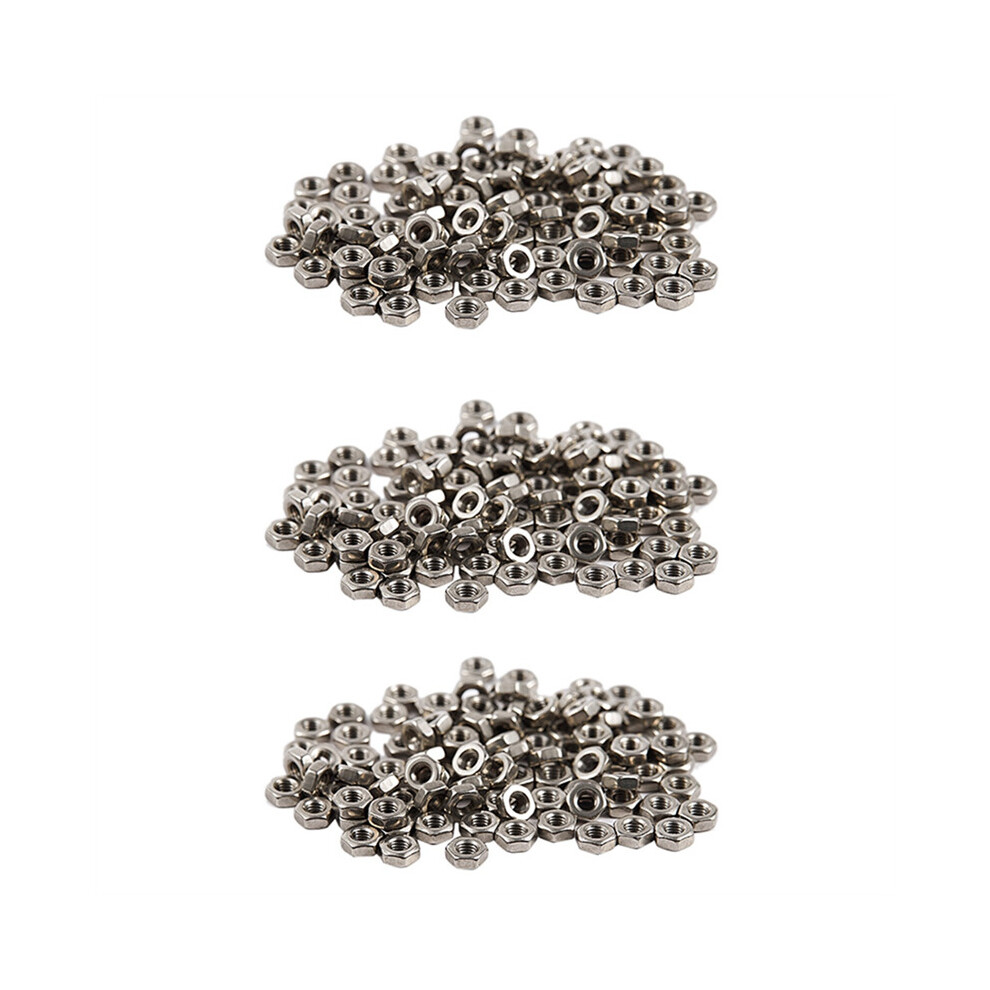 300Pcs M3 3Mm Female Thread Hex Metal Nut Fastener Silver Tone 4762103335897