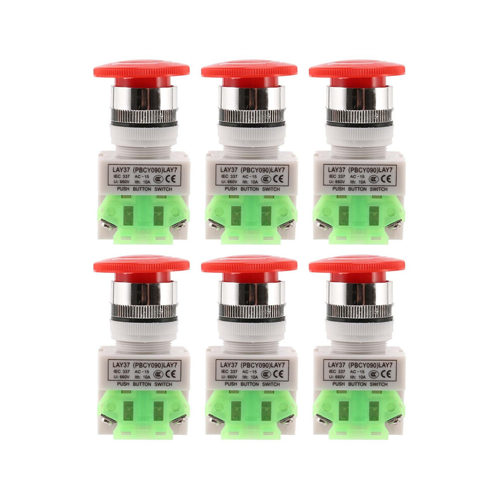 6X Red Mushroom Cap 1No 1Nc Dpst Emergency Stop Push Button Switch Ac 660V 10A 4764036919694