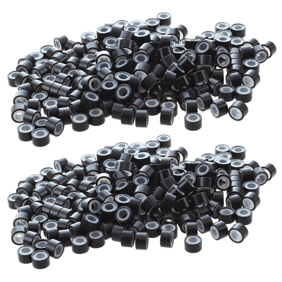 Tlily Unisex Black 400 Pcs 5Mm Silicone Lined Micro-Ring Links Beads Linkies For I Stick Hair Extension Installation And Feathers