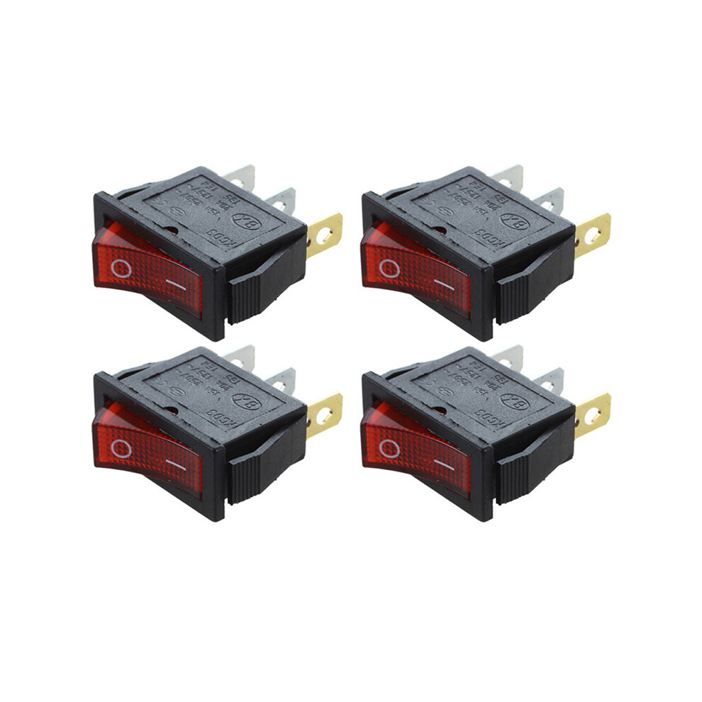 4X Rocker Switch On Off Bright Bipolar 28X10mm 250V 15A 3 Terminals Red 4764036934642