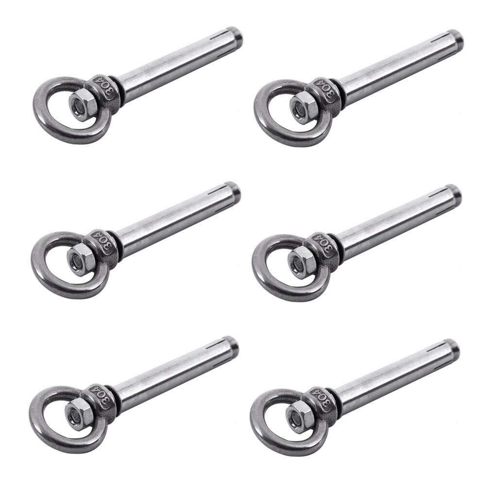 12Pcs Stainless Steel Raw Style Shield Anchor Eye Bolts M6 X 82Mm,Silver 4762103368819