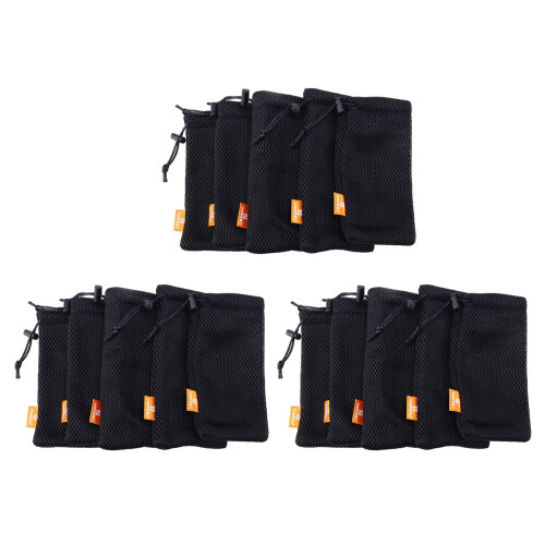 15-Pack Nylon Mesh Drawstring Storage Pouch Bag - 3.5 x 7.3 Inch Multi Outdoor Activity Pouch(Black)