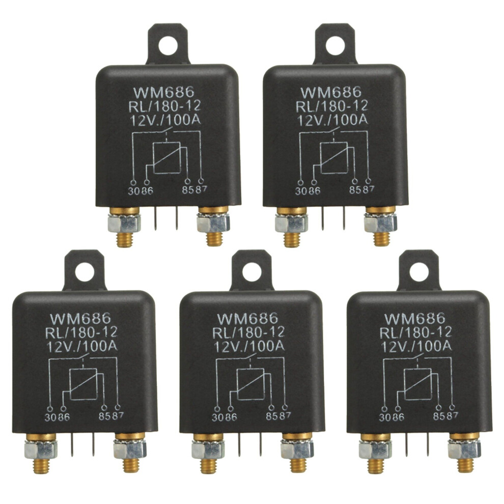 5X 12V 100Amp 4-Pin Heavy Duty On/Off Switch Split Charge Relay For Auto Boat Van Black 4762103356892