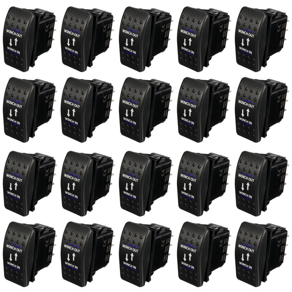 20X 12V 20A Winch In Winch Out On-Off-On Rocker Switch 7 Pin Led Blue 4762103348729