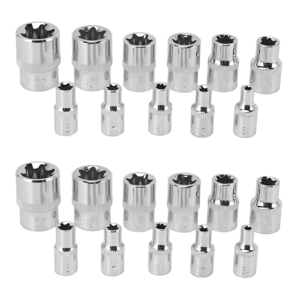 22Pc Female E Torx Star Socket Set Rail E4 - E20 External Star Torque Socket Set 4762365747902