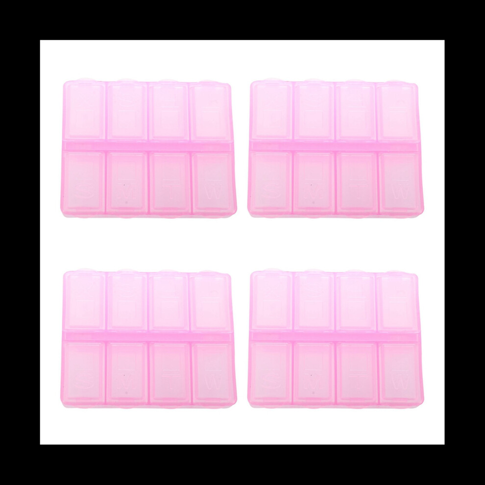 Tlily Pink 4X Plastic Rectangle 8 Compartments 7 Medicine Pill Box