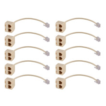 10X RJ11 6P4C 2 Way Outlet Telephone Line Splitter Adapter Beige