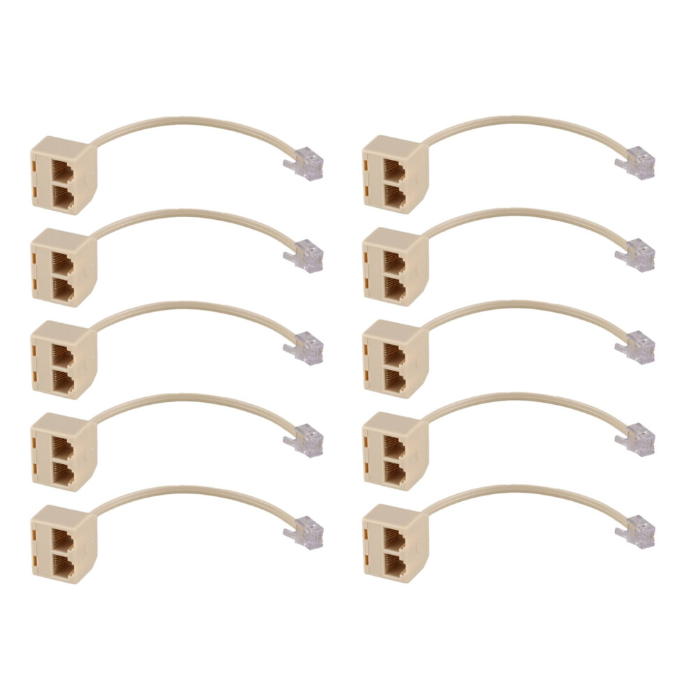 10X Rj11 6P4c 2 Way Outlet Telephone Line Splitter Adapter Beige 4762103332322