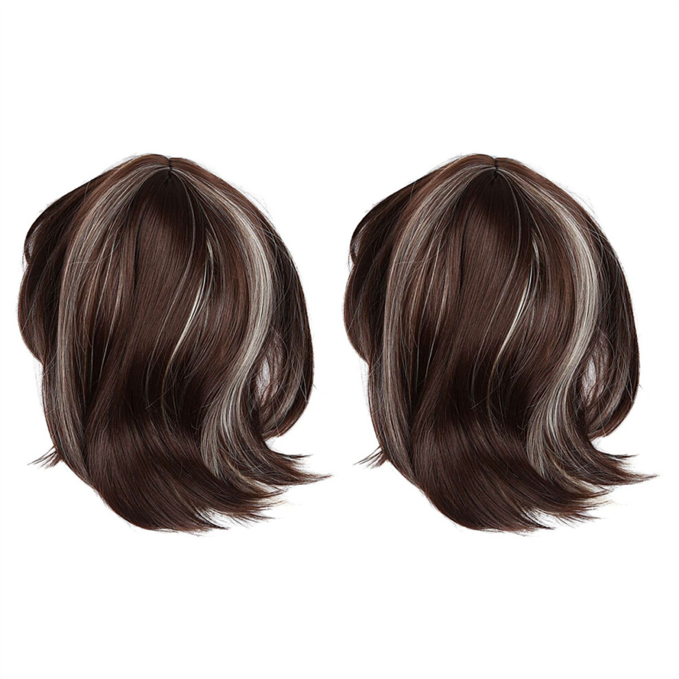 Tlily Unisex Brown,Gold 2X Women Cosplay Wig Medium Haired Girls Medium Long Hair With Mixed Gold Fringe + Brown