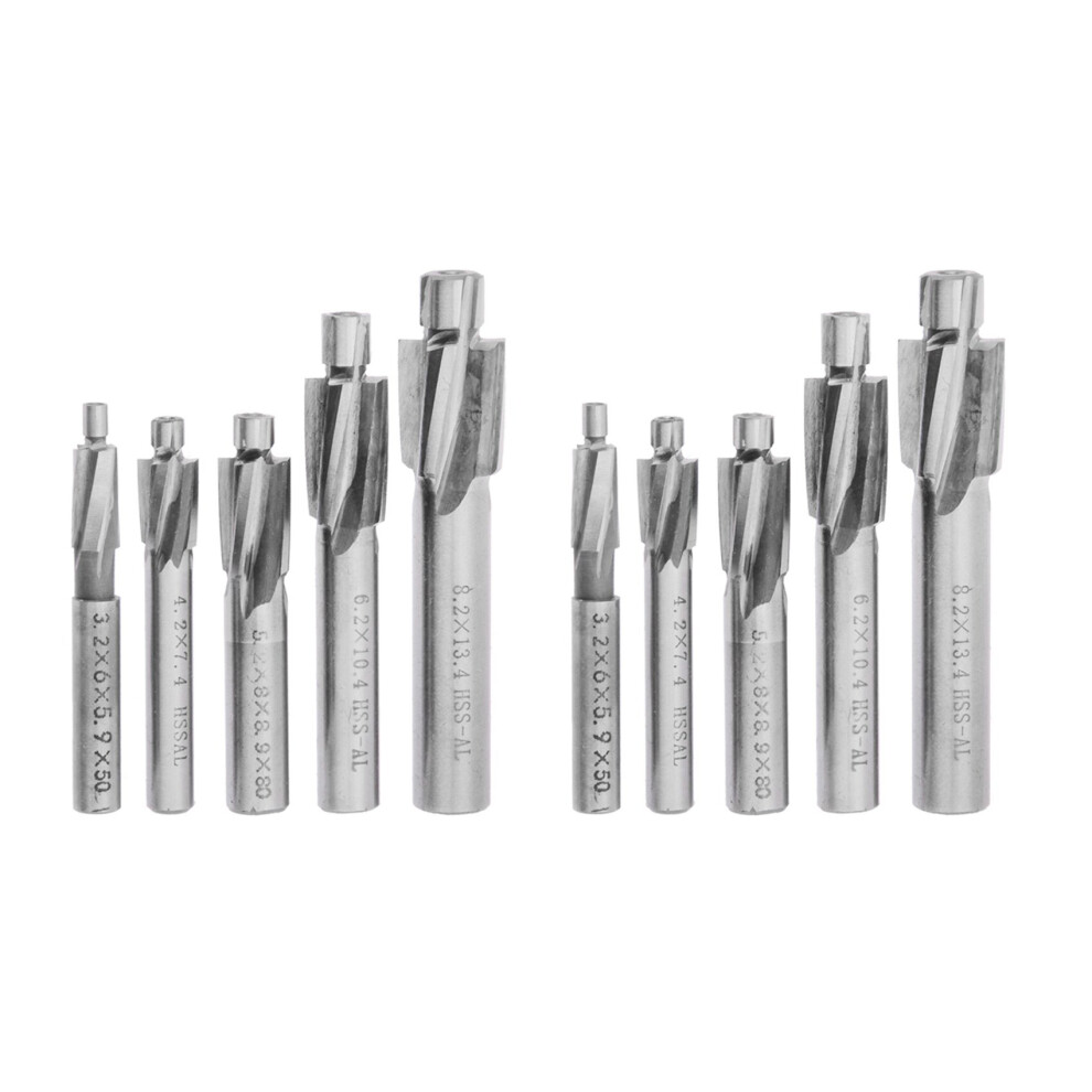 10Pcs Hss Counterbore End Mill M3-M8 Pilot Slotting Tool Milling Cutter Countersink End Mills 4762365752722