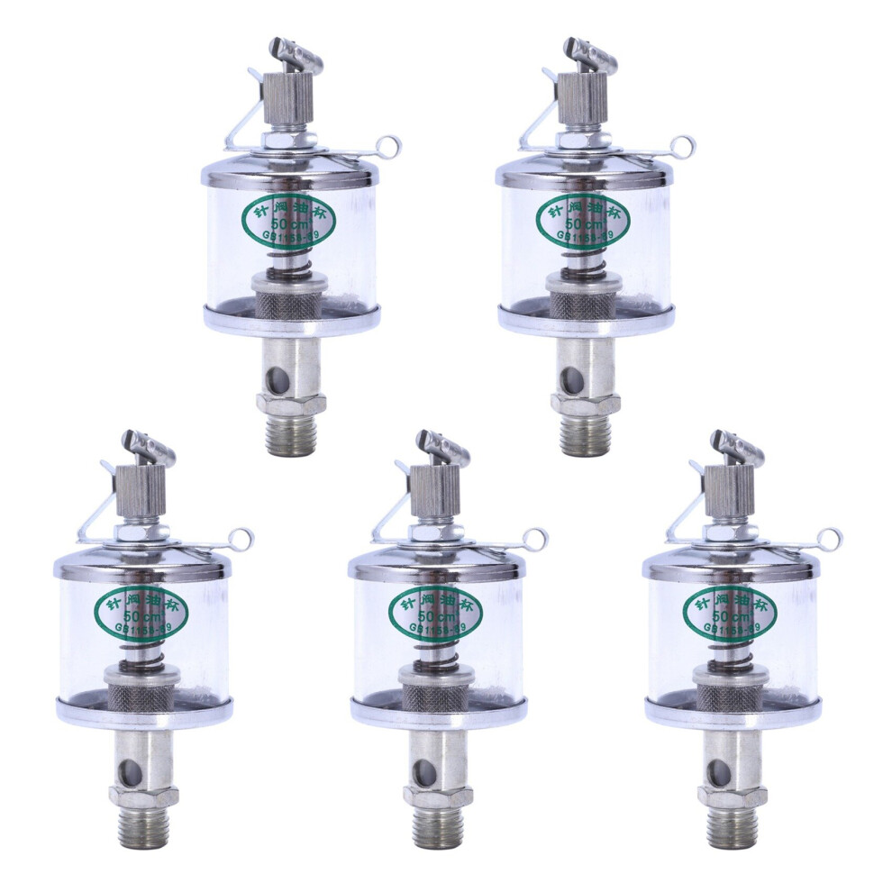 5X 50Ml Engine Machine Lubricator Oil Gravity Drip Feed Oiler Clear+ Silver 4762103343502